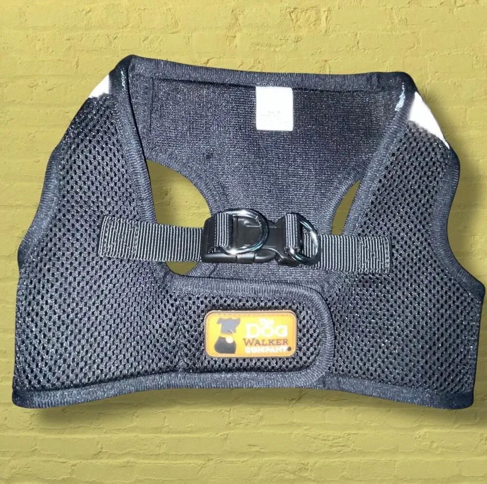 Dog Walker Company Pup Harness Medium Black Mesh No Pull Reflective Breathable